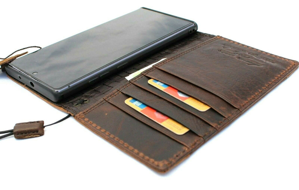 Genuine leather wallet case for Samsung Galaxy Note 10 Plus with card slots, ID window, and rubber stand by DAVISCASE.