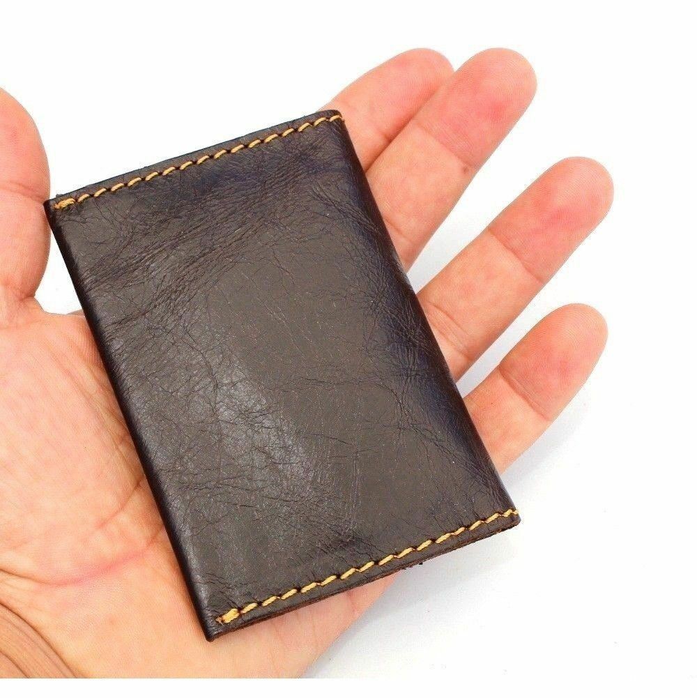 Men's DAVISCASE dark soft leather mini wallet with two card slots and slip pockets, compact and stylish credit card case.