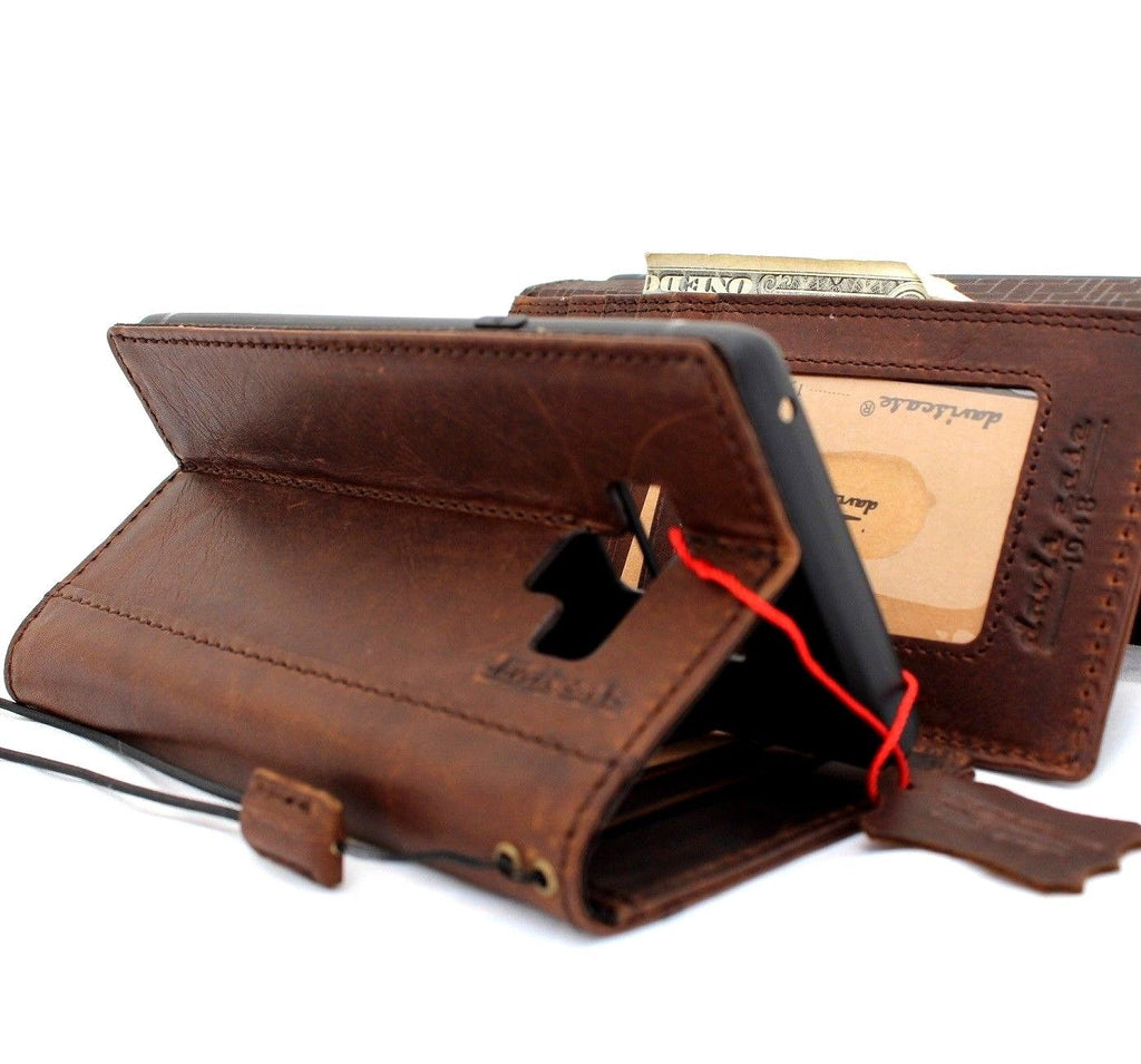 Dark brown genuine vintage leather Samsung Galaxy Note 9 wallet case with card slots, handmade by DAVISCASE.