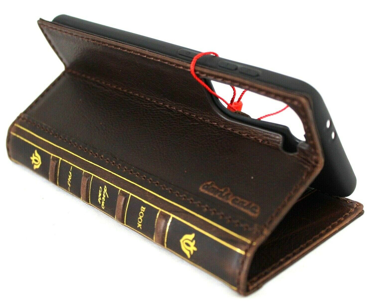 Genuine leather Bible book design wallet case for Samsung Galaxy S21 Plus 5G by DAVISCASE, with card slots and wireless charging holder.