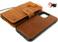 Genuine tan leather book wallet case for Apple iPhone 12 Mini by DAVISCASE, with credit card slots, soft closure, and detachable cover.