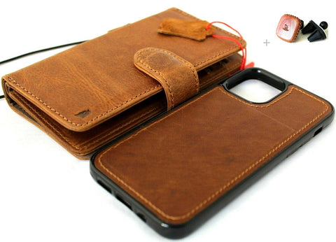Genuine Tan Leather Case For Apple iPhone 12 Mini Book Wallet Credit Cards Slots Soft Closure Cover Full Grain Magnetic Detachable Cover +Car Holder DavisCase
