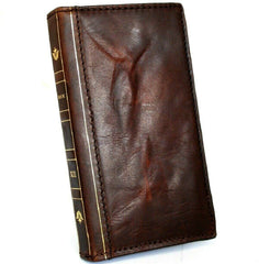Genuine Leather For Apple iPhone 11 12 13 14 15 Pro Max 8 plus SE  Case Galaxy Ultra s9 Note 5G plus Wallet Book Credit Cover wrinkled Mini Bible Book