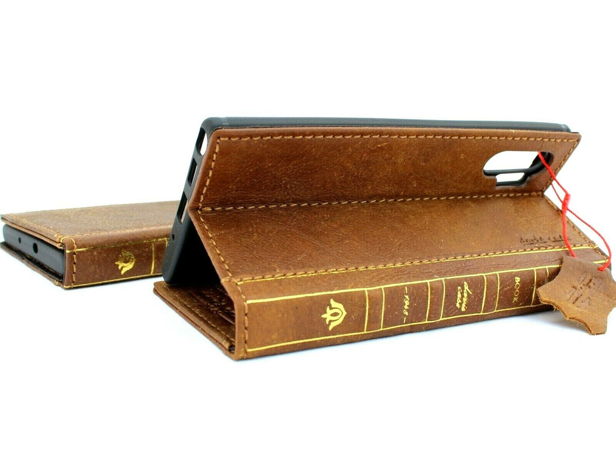 Genuine leather Bible-style wallet case for Samsung Galaxy Note 10 Plus, handcrafted with soft slots and a slim, luxurious design.