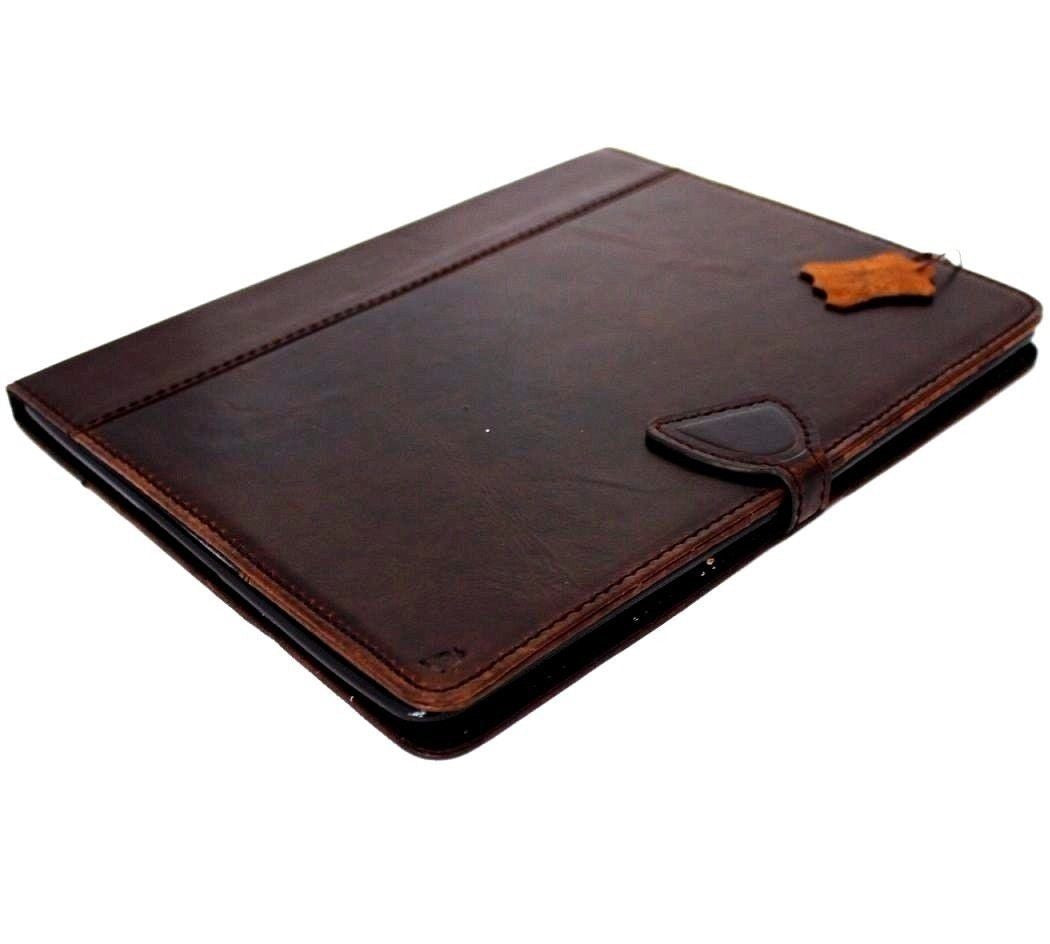 Brown genuine vintage leather iPad Air 4/5 case by DAVISCASE with stand, card slots, wallet design, slim fit, magnetic closure.