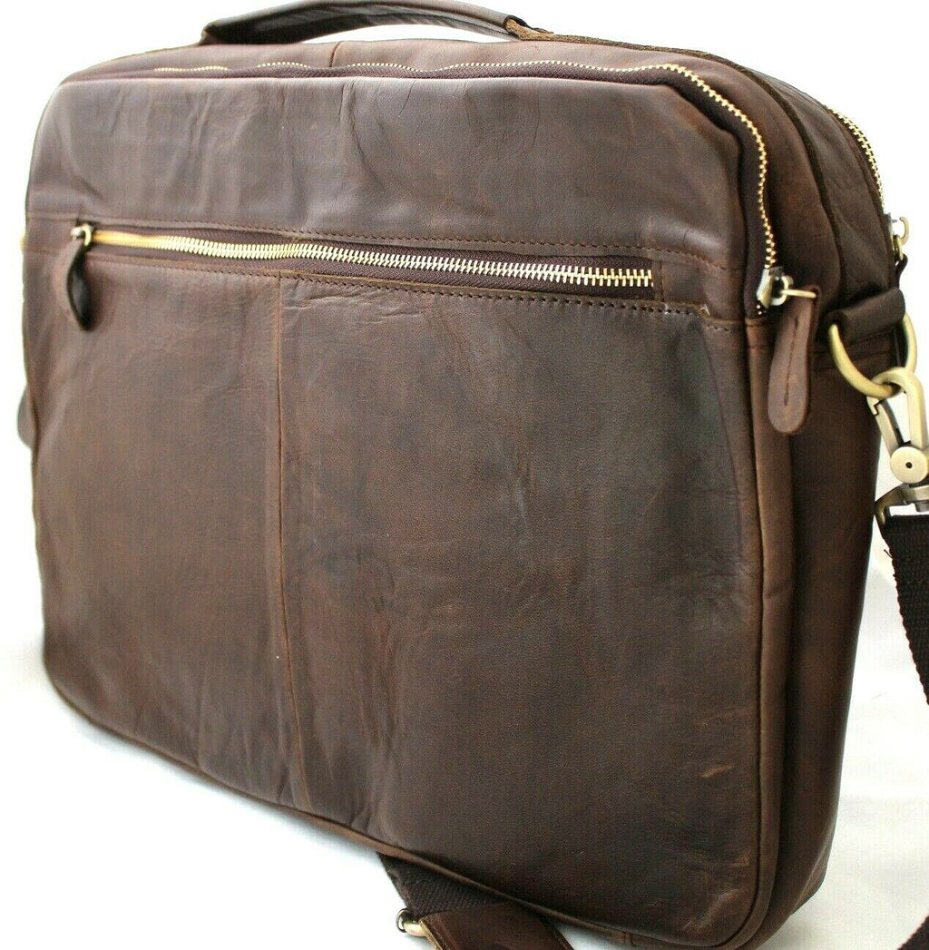 Men's genuine soft leather shoulder satchel bag by DavisCase, with a tab design, suitable for MacBook and tablet storage.