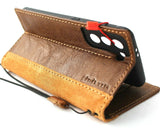 Echtleder-Brieftaschenhülle für Samsung Galaxy S21, Buchcover, Kartenhalter für kabelloses Laden, luxuriöses Gummi-Ausweisfenster, Wildleder-Design, schlankes Tan