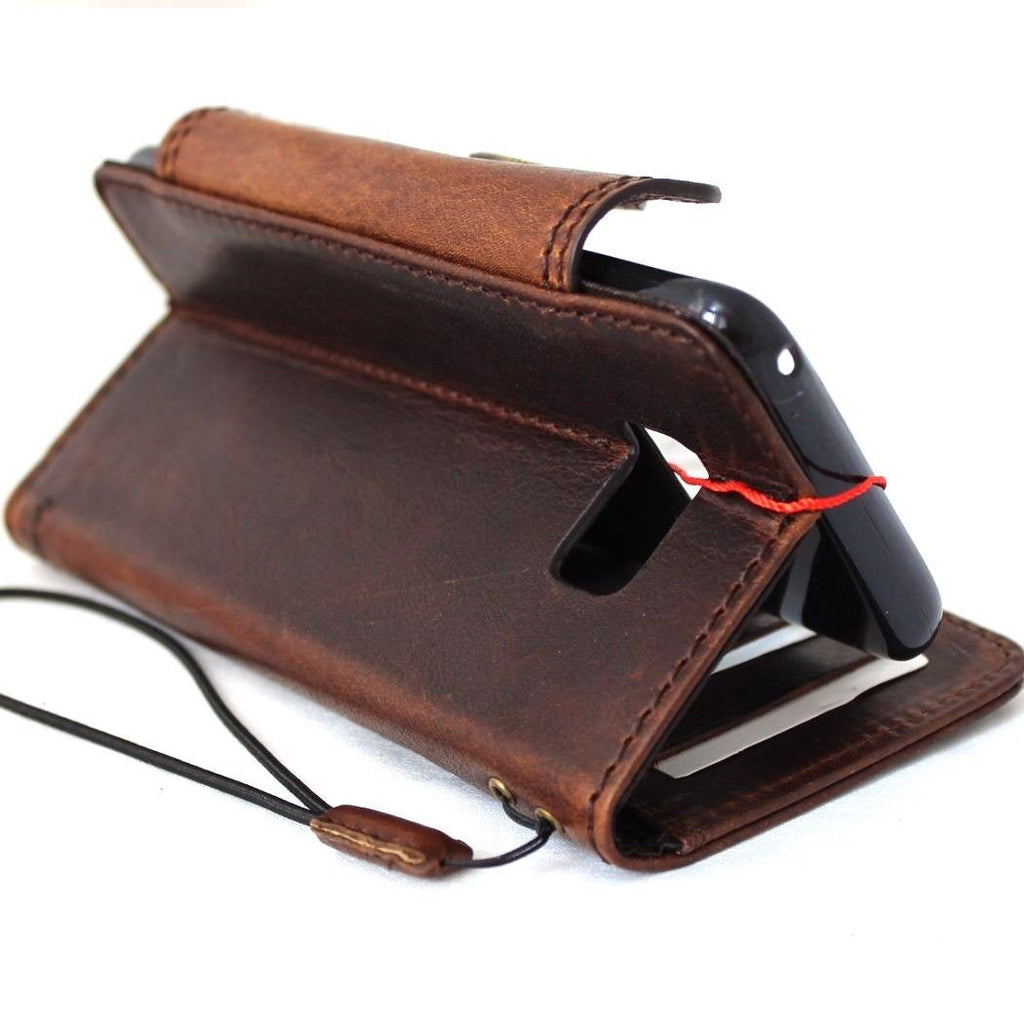 Handmade vintage leather Samsung Galaxy S8 Plus hard case with wallet book design and tictac bracket, featuring a classic, durable style.