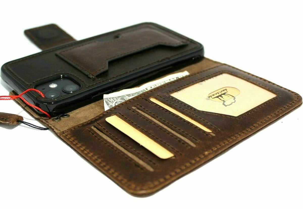 DavisCase genuine soft leather iPhone 11 Pro Max case with wallet features, ID window, card slots, and removable holder for wireless charging