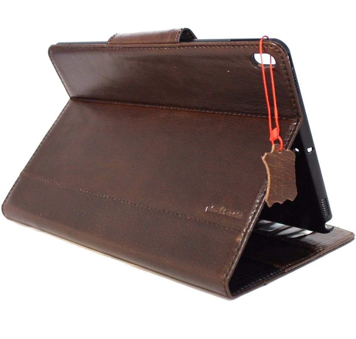 Brown genuine vintage leather iPad Pro 10.5 case by DAVISCASE with flip cover, card slots, slim design, handcrafted hard shell.