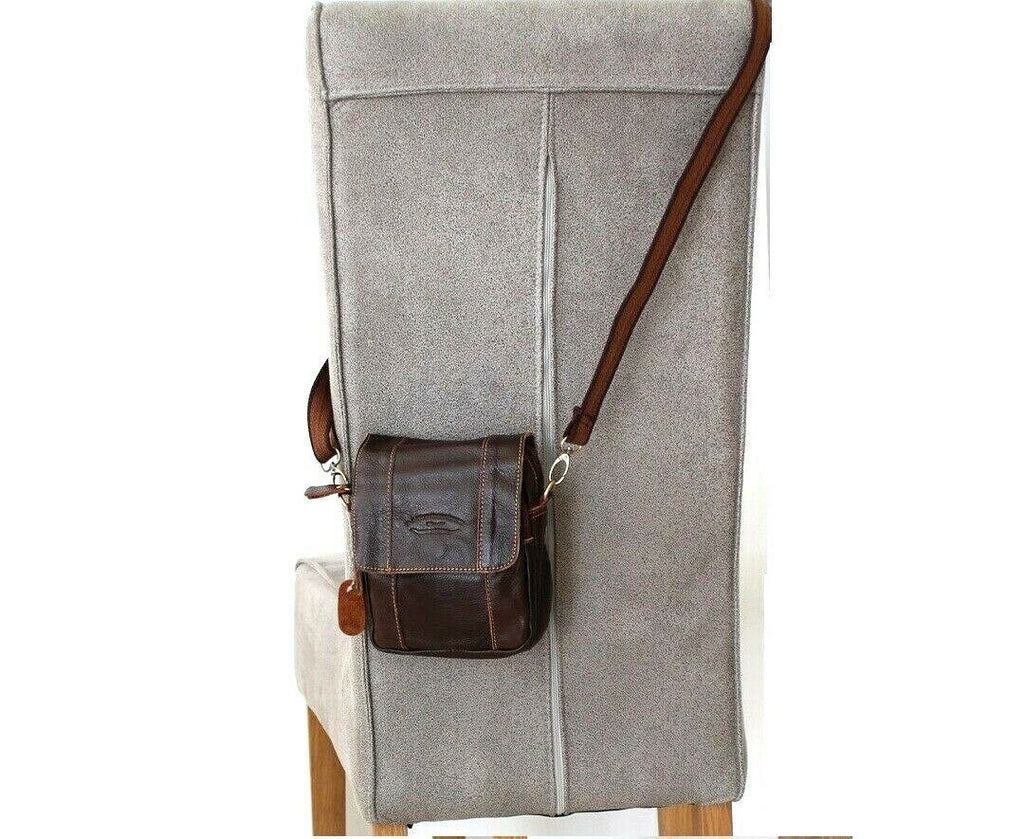 Genuine full leather men's shoulder satchel bag by DAVISCASE with vintage style, small size, and messenger design.