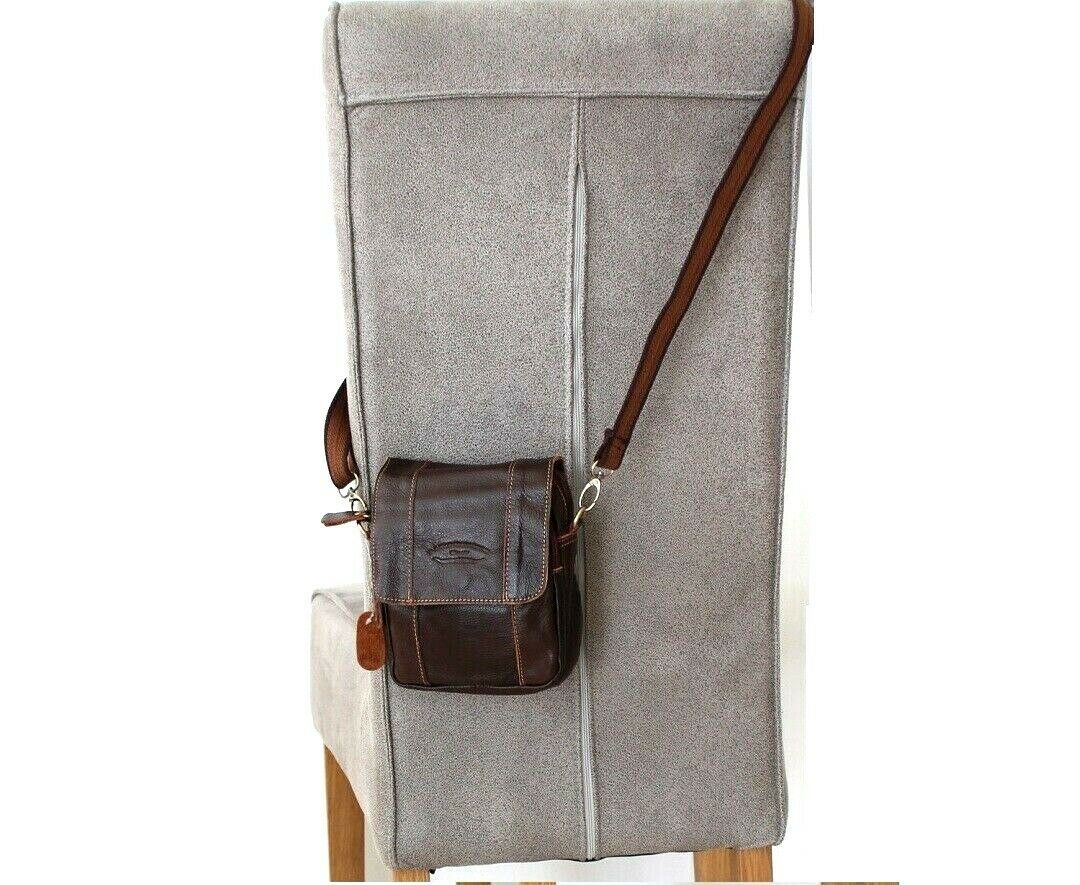 Genuine full leather men's shoulder satchel bag by DAVISCASE with vintage style, small size, and messenger design.