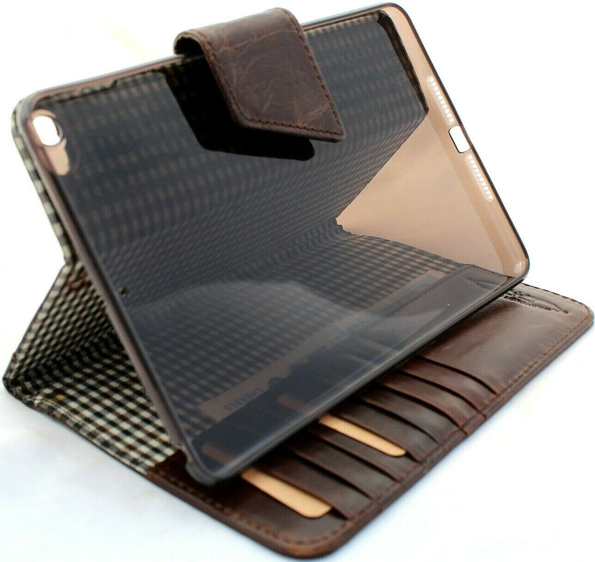 Handmade genuine leather case for Apple iPad Mini 6 with card slots, in black, featuring a sleek, luxurious design by DAVISCASE.