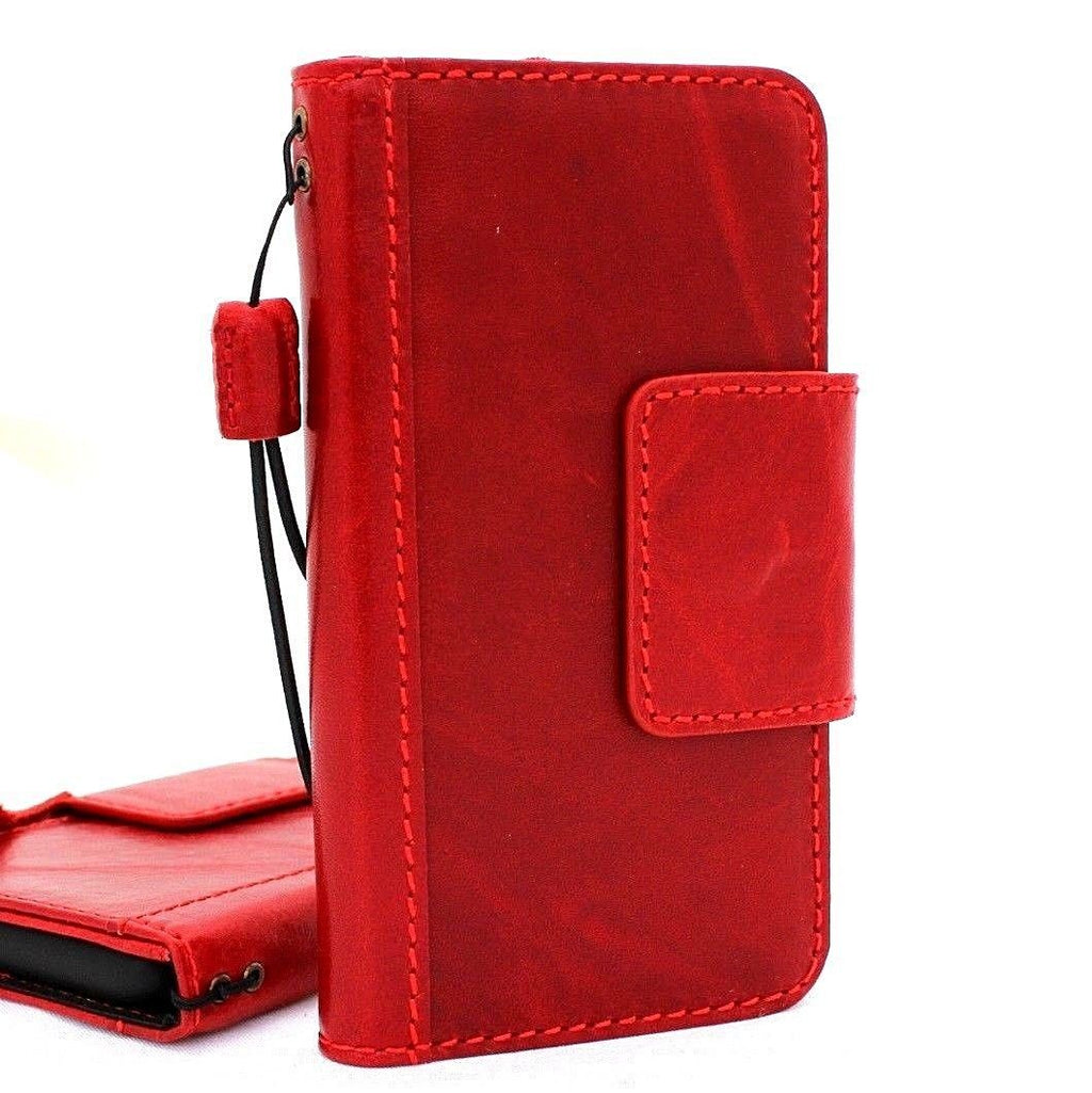 Handmade red wine Italian leather Samsung Galaxy S9 wallet case with magnetic closure and book-style design.