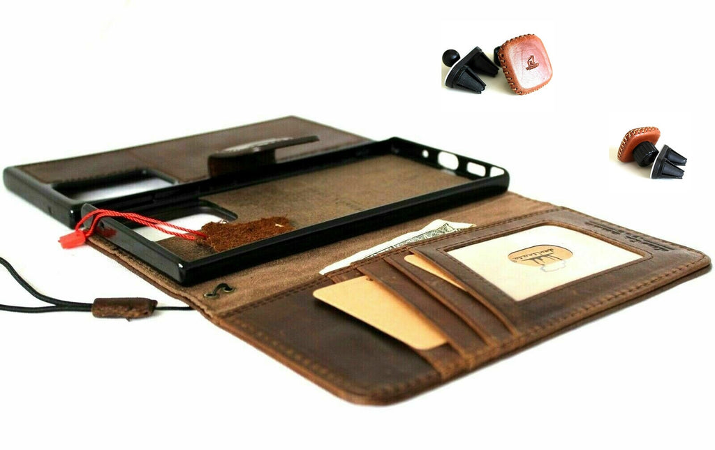 Dark leather Samsung Galaxy Note 20 Ultra case with wallet, card slots, magnetic closure, and detachable holder by DAVISCASE.