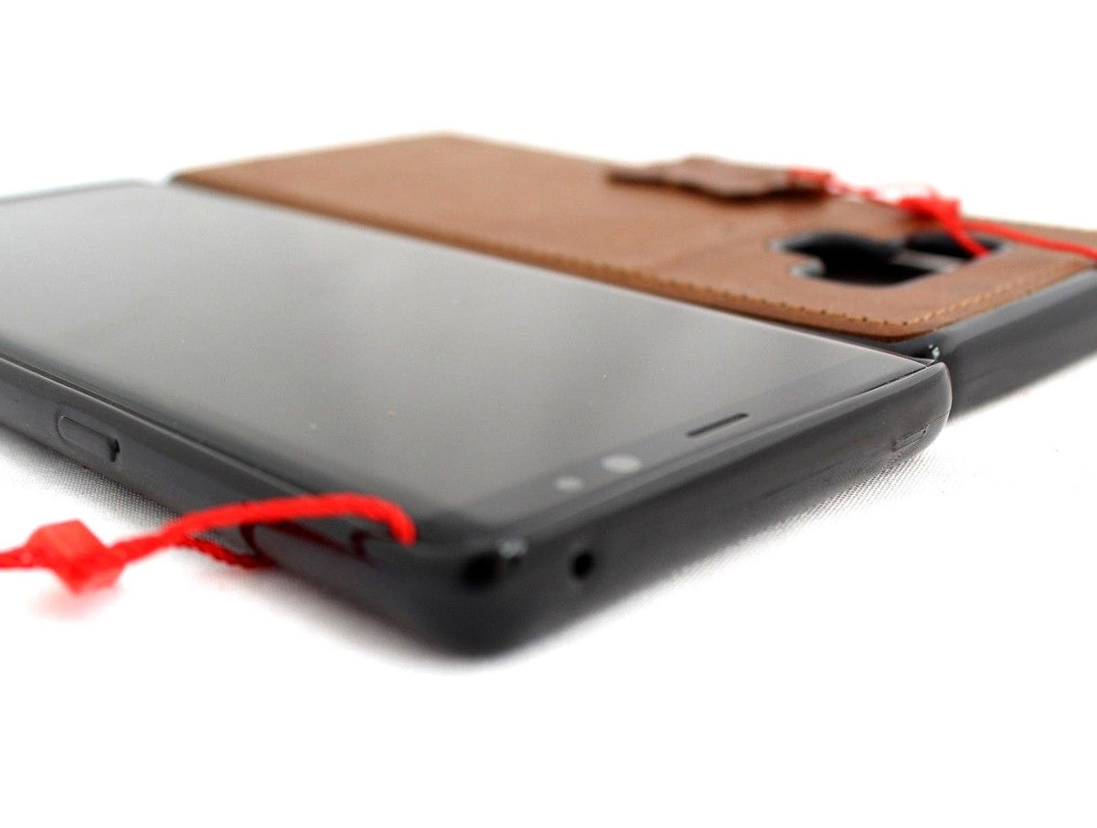 Genuine leather Samsung Galaxy Note 9 book cover case with soft magnetic closure, vintage slim design, handmade rubber accents.