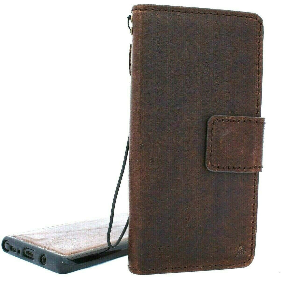 Handmade genuine leather Samsung Galaxy Note 10 wallet case with window, slim stand, and removable cover for stylish protection.