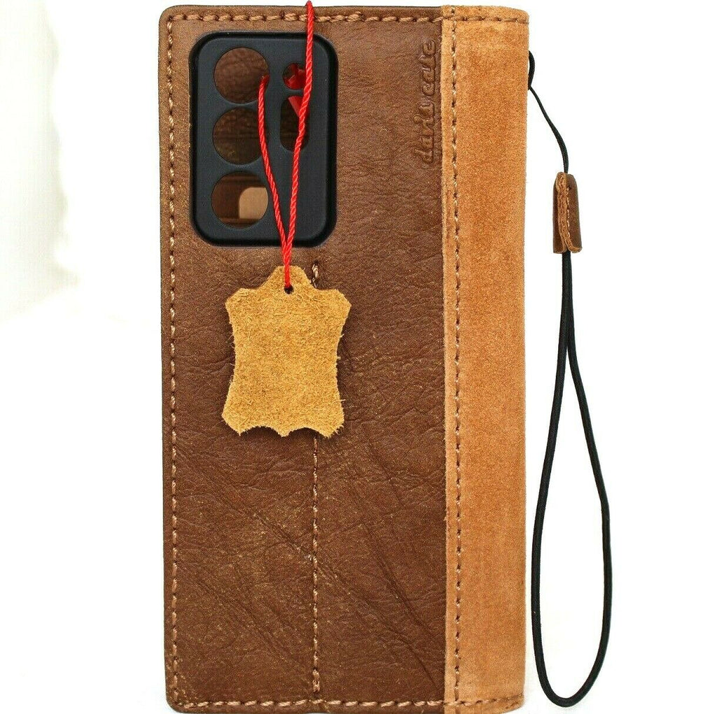 Daviscase genuine leather wallet case for Samsung Galaxy Note 20 Ultra 5G with card slots, ID window, and suede design.