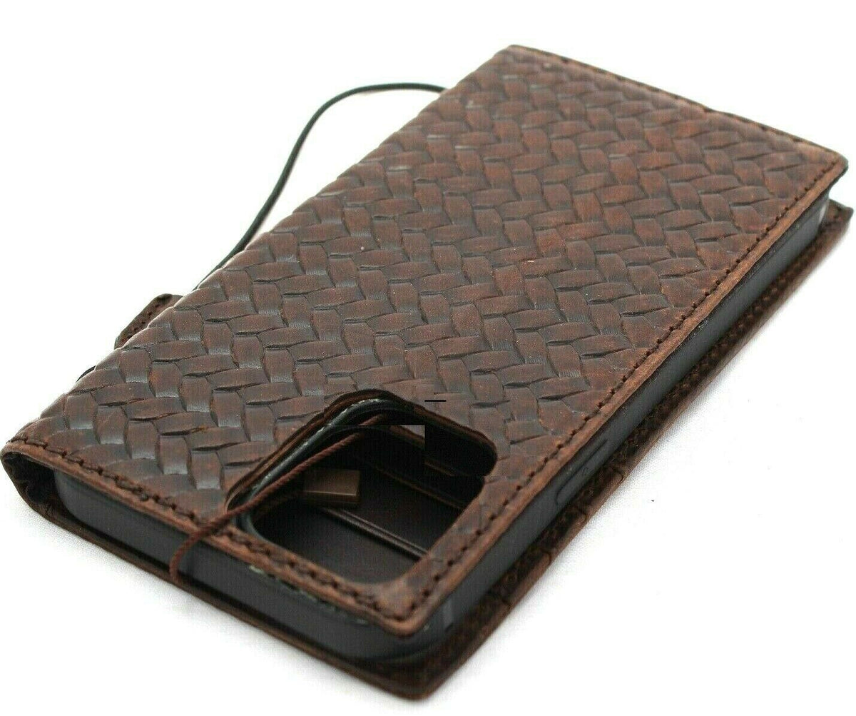 DavisCase genuine dark leather wallet case for Samsung Galaxy A71 4G with ID window, card holder, and wireless charging compatibility