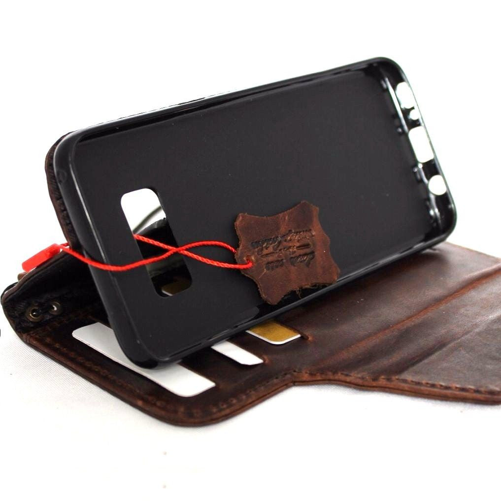 Genuine leather Samsung Galaxy S8 wallet case with magnetic closure, handmade phone cover featuring a classic book-style design.