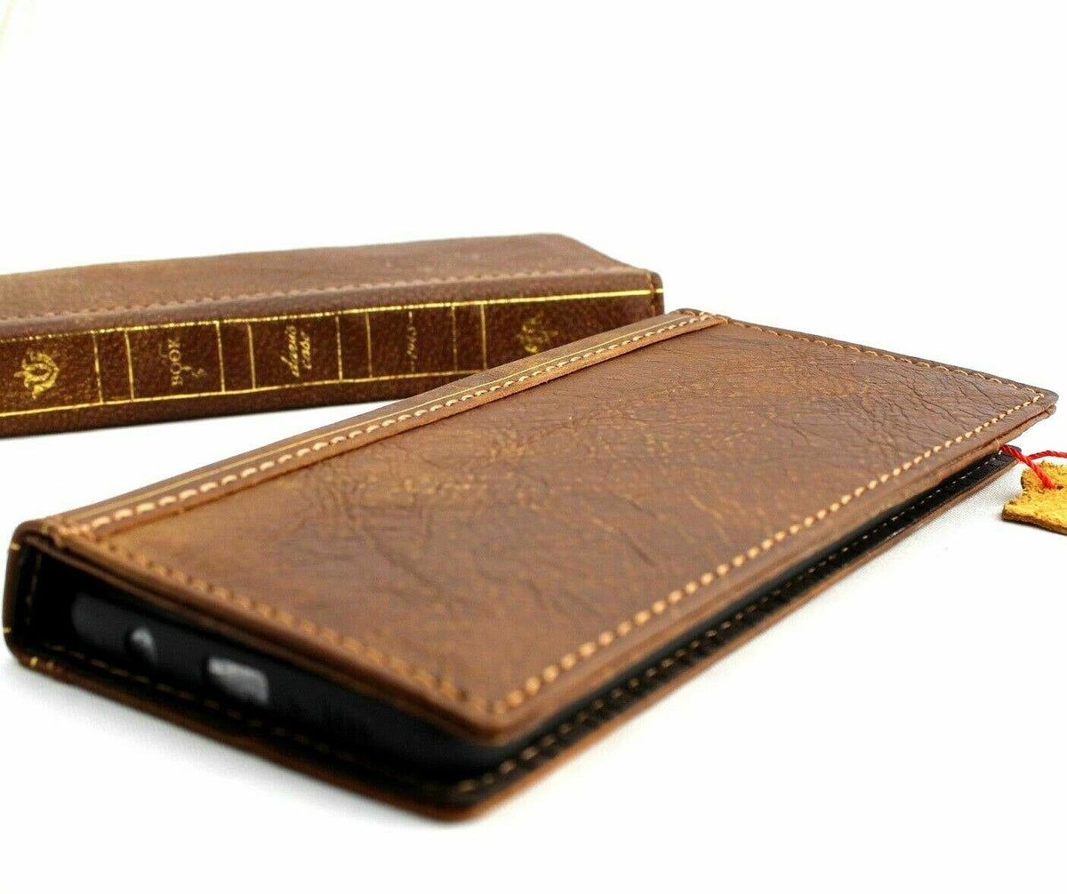 DavisCase genuine leather Bible tan wallet cover for Samsung Galaxy S20 with card slots and wireless charging holder.