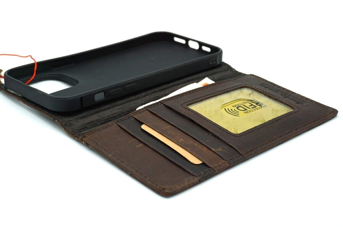 Handmade genuine leather phone case for iPhone 12-17 Pro Max and Air 8 Plus, with ostrich-style craft and wallet design.