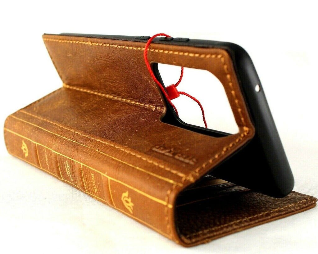 DavisCase genuine leather book wallet cover for Samsung Galaxy S20 Ultra 5G with card slots, wireless charging window, tan rubber finish