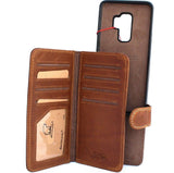 Genuine leather Case for Samsung Galaxy S9 Plus book wallet cover Removable detachable ID window luxury vintage Tan slim daviscase