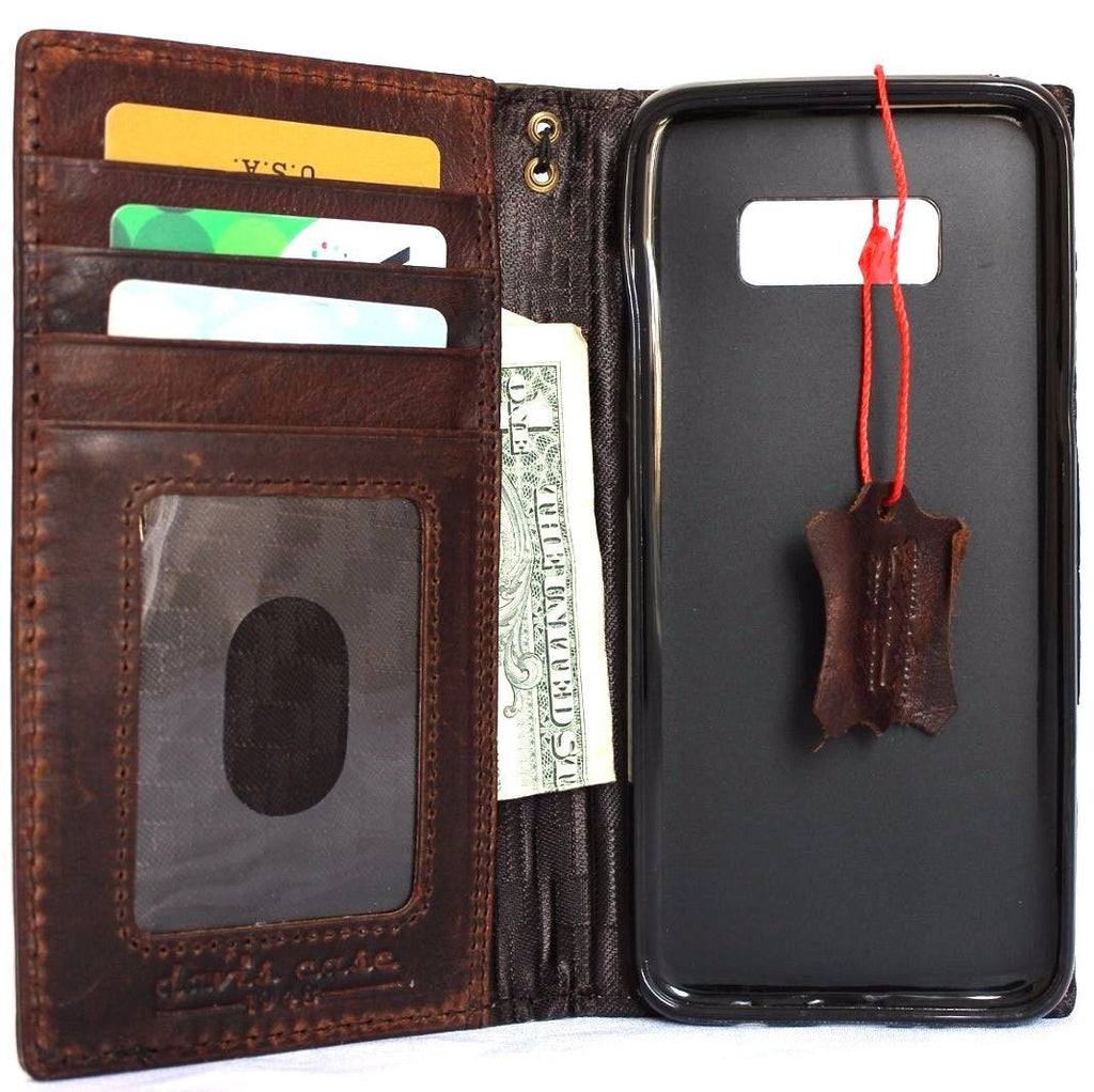 Handmade genuine Italian leather wallet case for Samsung Galaxy S8, featuring a book-style design and business elegance.