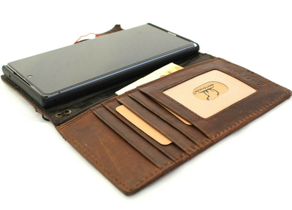 Genuine vintage leather Samsung Galaxy S21 Ultra 5G wallet case with ID window, rubber stand, and card slots by DAVISCASE