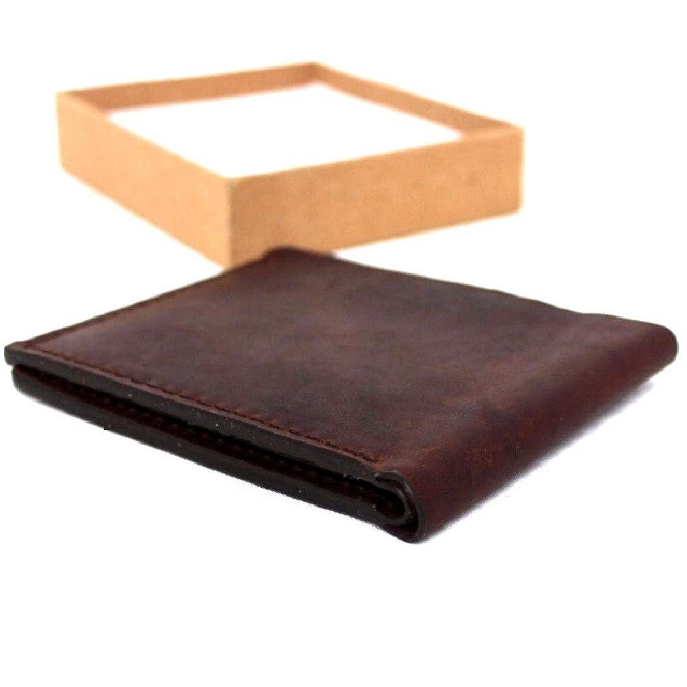 Men's brown leather wallet by DAVISCASE with 4 credit card slots and a bill compartment, slim and handmade.