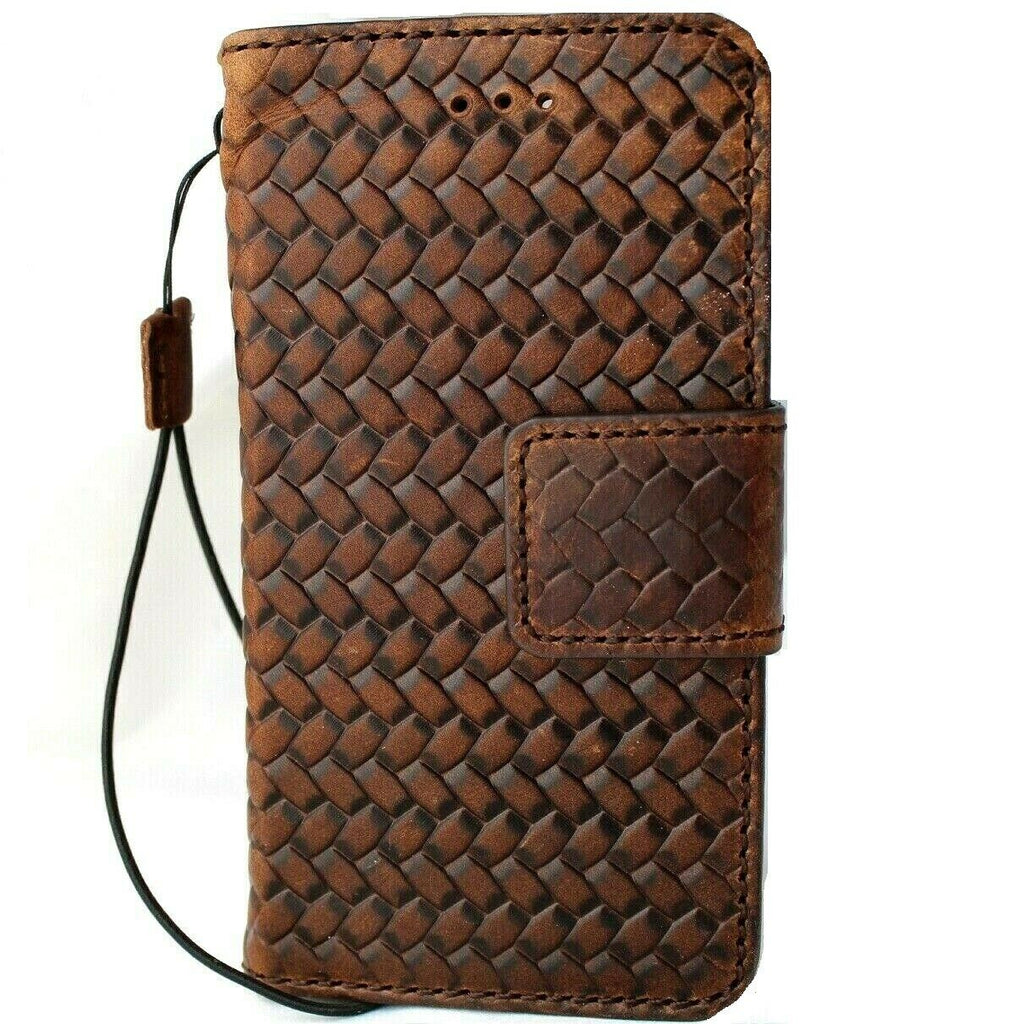 DavisCase genuine soft dark leather iPhone 12 Pro book wallet case with ID window, credit card slots, magnetic closure, vintage design