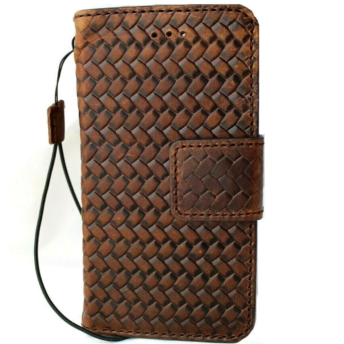 DavisCase genuine soft dark leather iPhone 12 Pro book wallet case with ID window, credit card slots, magnetic closure, vintage design