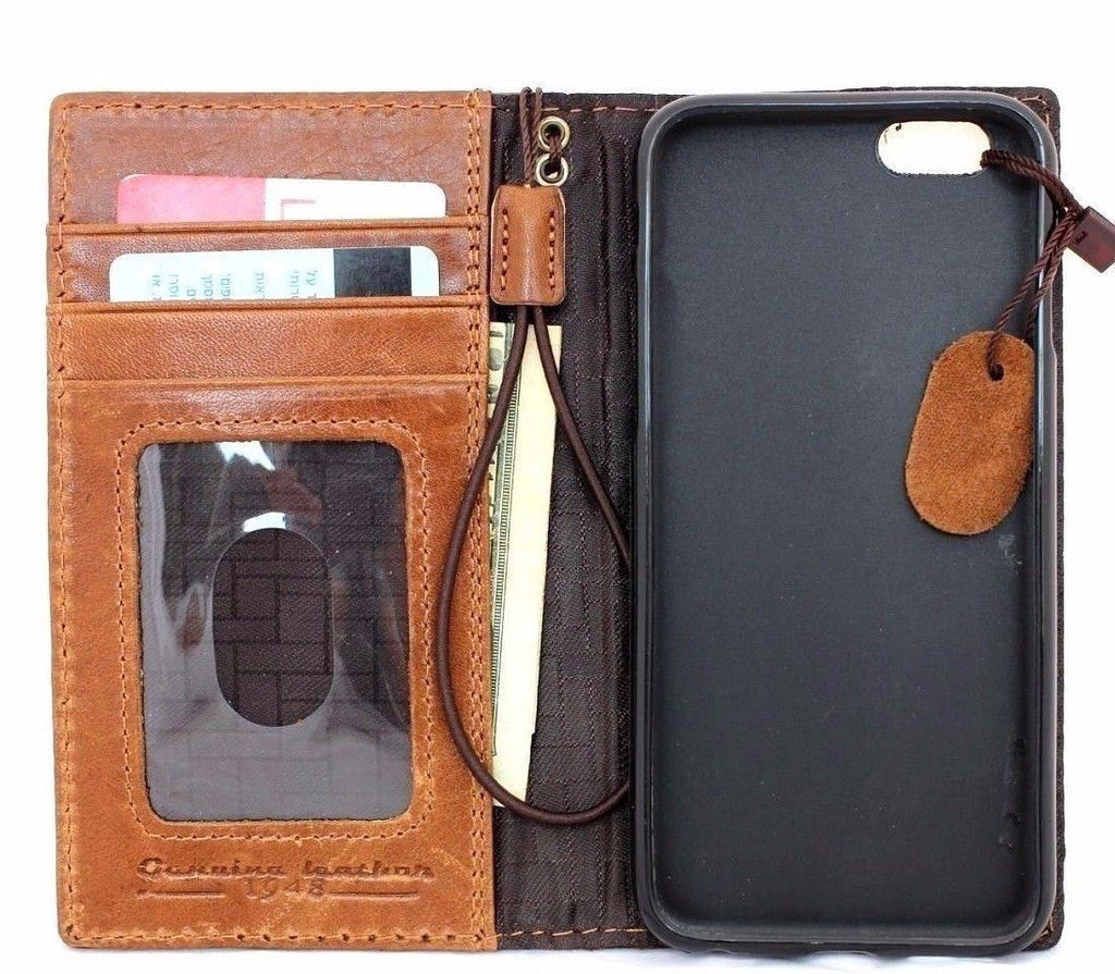 Genuine full leather iPhone 6/6s case with wallet credit holder, handmade luxury phone cover in classic style.