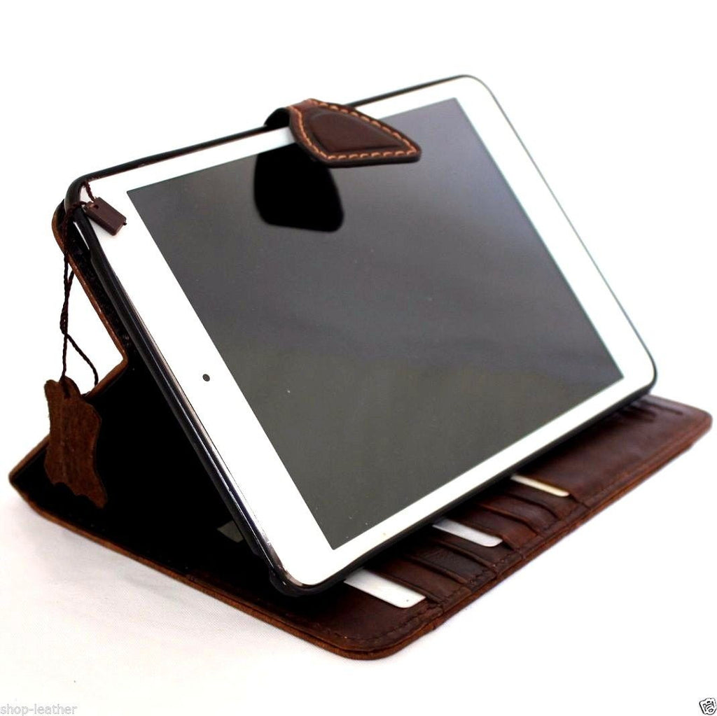 Genuine brown leather iPad Mini 4 case with slim, sporty football design, providing stylish protection for your device.