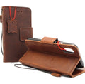 Vintage tan leather iPhone XS Max case cover with wallet and credit holder, magnetic book design, handmade by vendor-unknown.