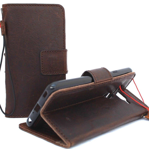 Étui en cuir vintage véritable pour LG V40 livre portefeuille détachable magnétique couverture amovible mince marron fentes pour cartes fait à la main daviscase