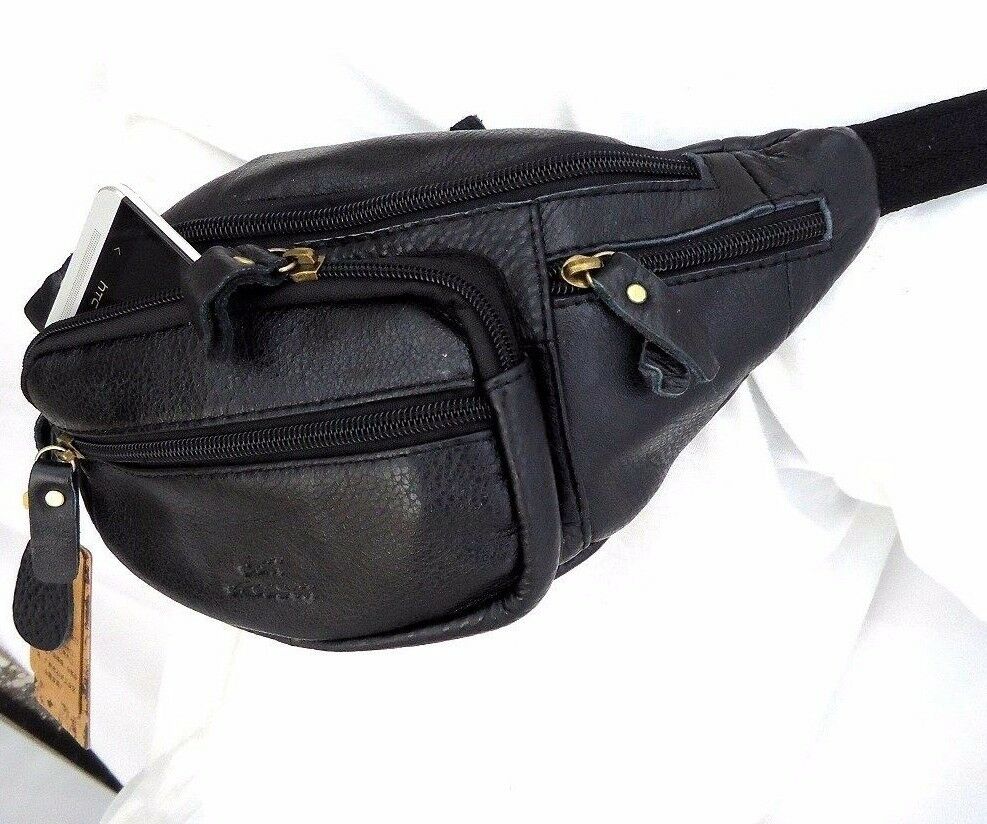 Men's vintage leather wallet bag and sling backpack by DAVISCASE, black genuine leather with coin pocket and cellphone compartment.