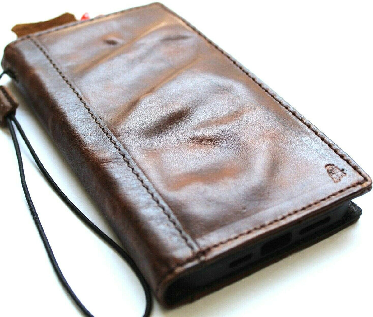 DavisCase handmade leather phone case for iPhone and Galaxy models, vintage style with wallet and credit card slots, full grain leather.