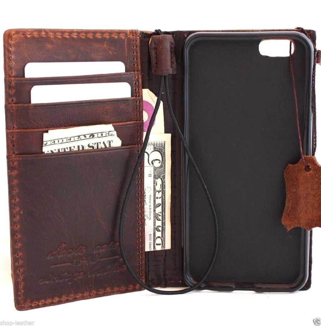 Handmade genuine Italian leather iPhone 6/6s case with wallet credit holder, featuring a sleek, natural leather finish.