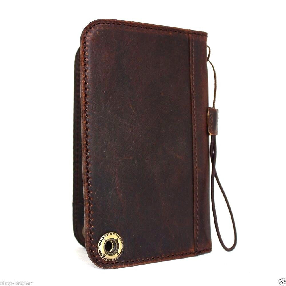 Dark genuine Italian leather iPhone 8 book wallet case, handcrafted by DavisCase, slim and stylish phone cover.