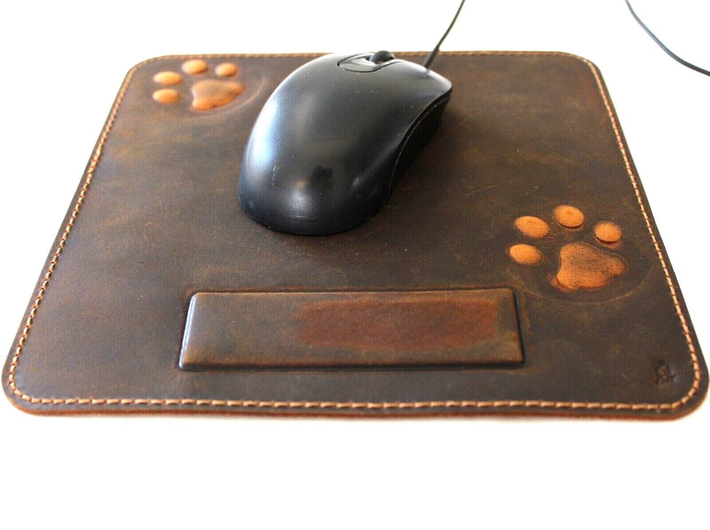 Genuine leather iPad case with vintage dog paw and cat designs, handcrafted by DAVISCASE, featuring soft retro style and handmade details.