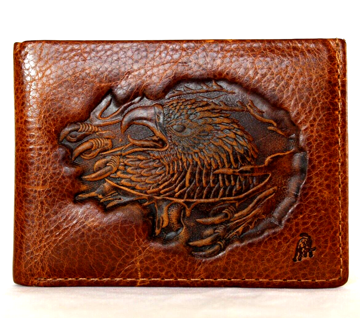 Men's genuine leather wallet by DAVISCASE with credit card slots, bill compartment, featuring a tan color and Tree of Life design.