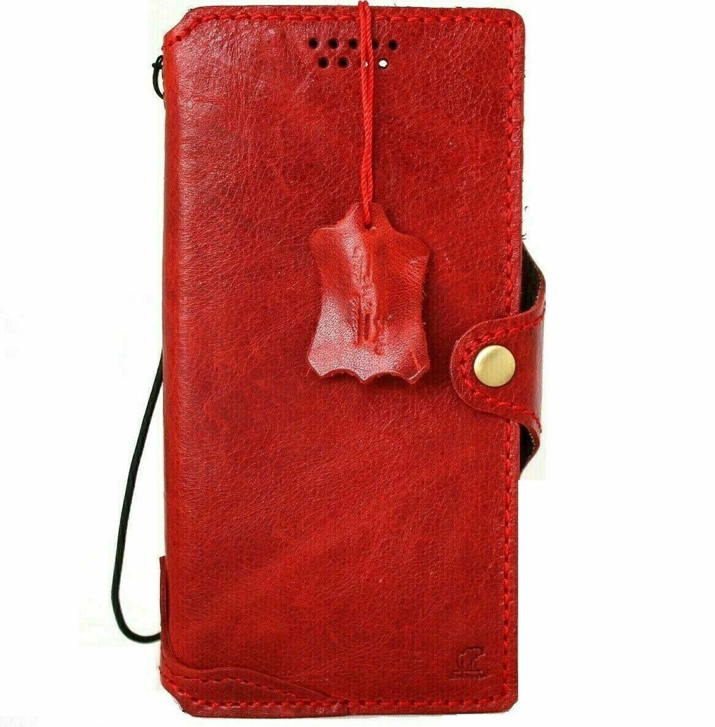 Handmade genuine leather phone case for iPhone 11-17 Pro Max with wallet, credit card slots, in Davis Red Wine full grain leather.