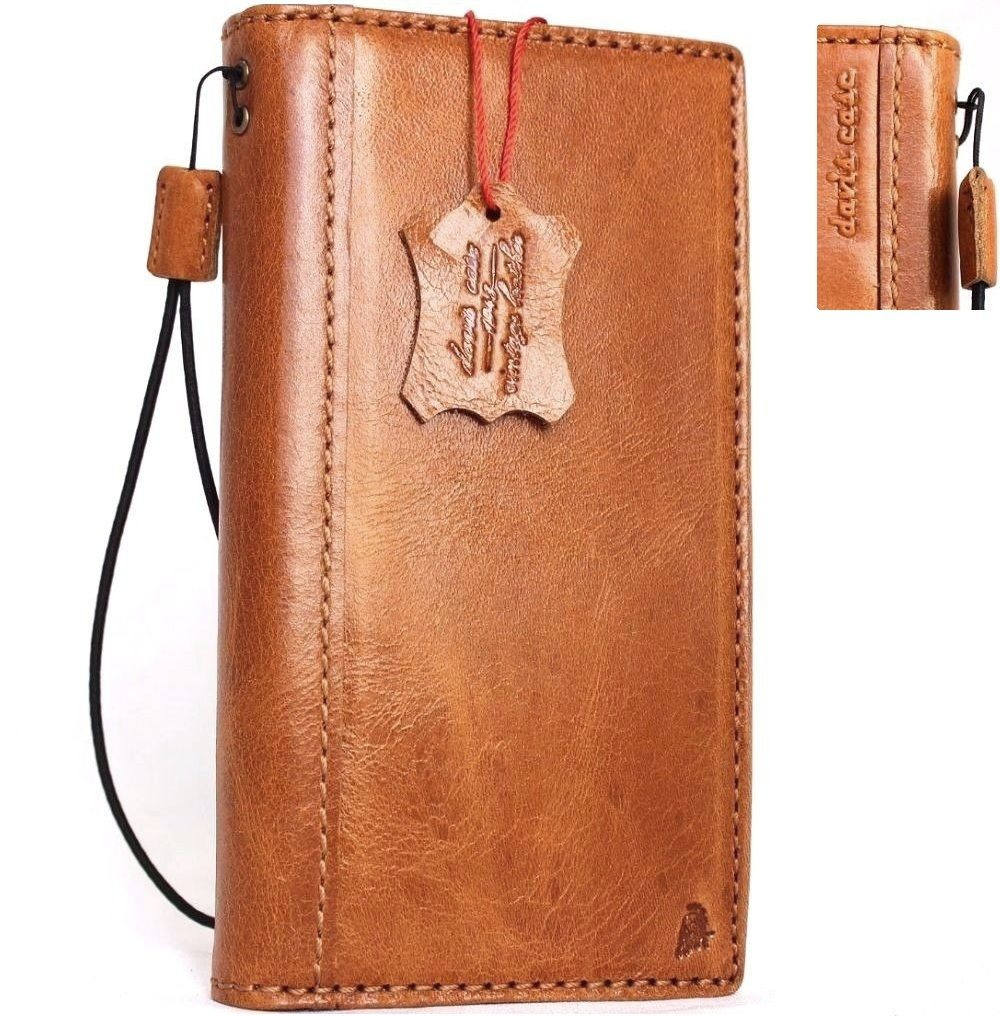 Handmade light brown genuine Italian leather phone case for Samsung Galaxy S8 with card slots and slim wallet design.