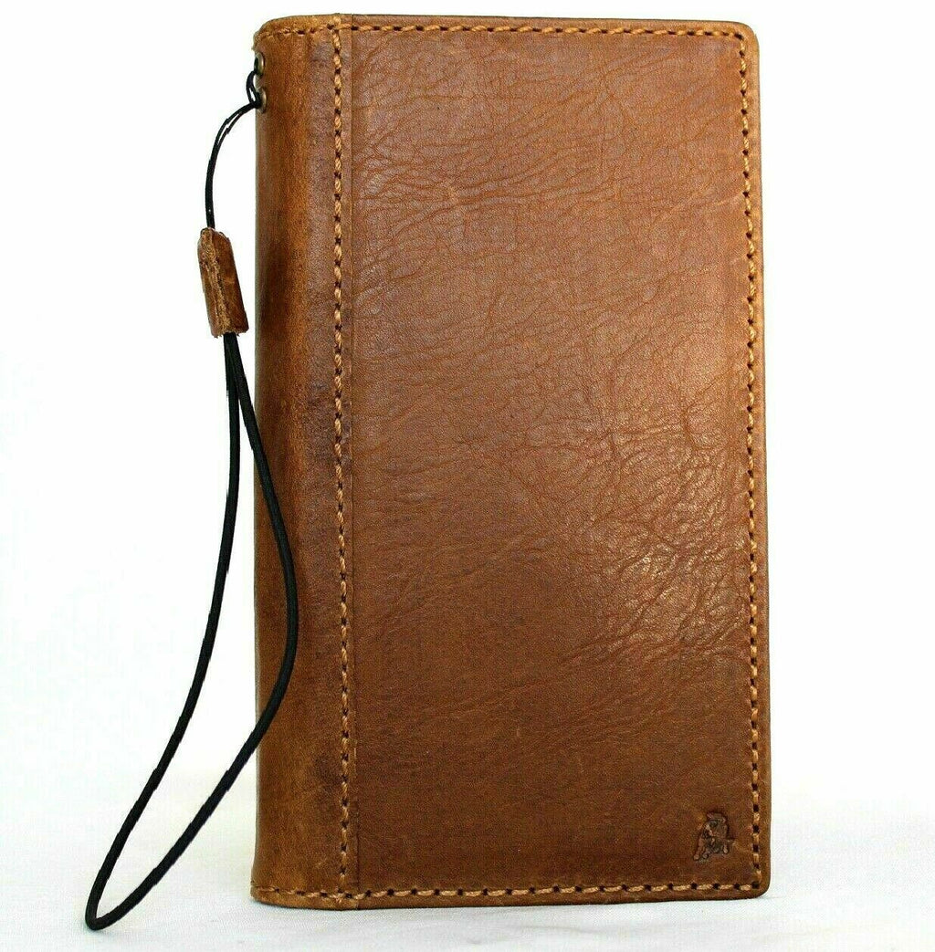 Genuine leather Samsung Galaxy S21 wallet case by DAVISCASE with ID window, card slots, wireless charging holder, slim tan design