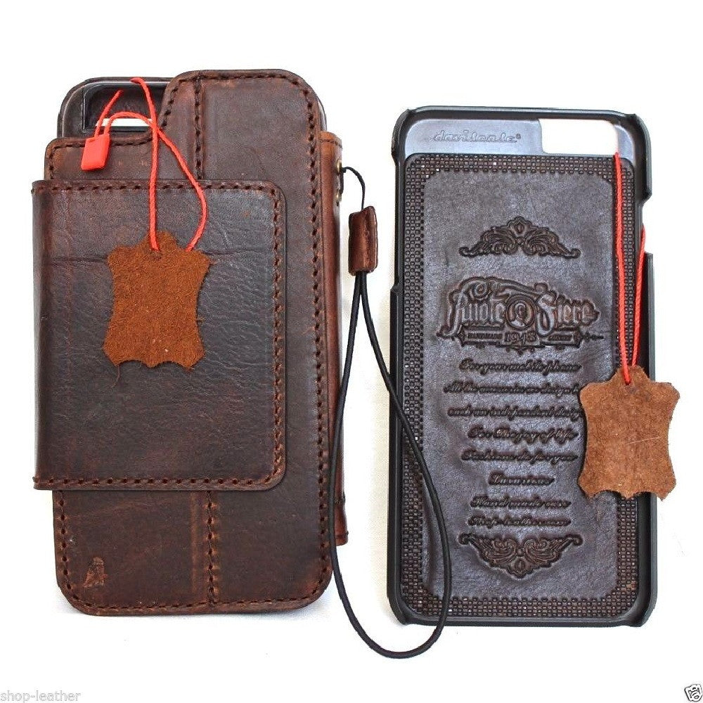 Handmade genuine leather iPhone 6s Plus wallet case with card slots, ID window, and magnetic closure.