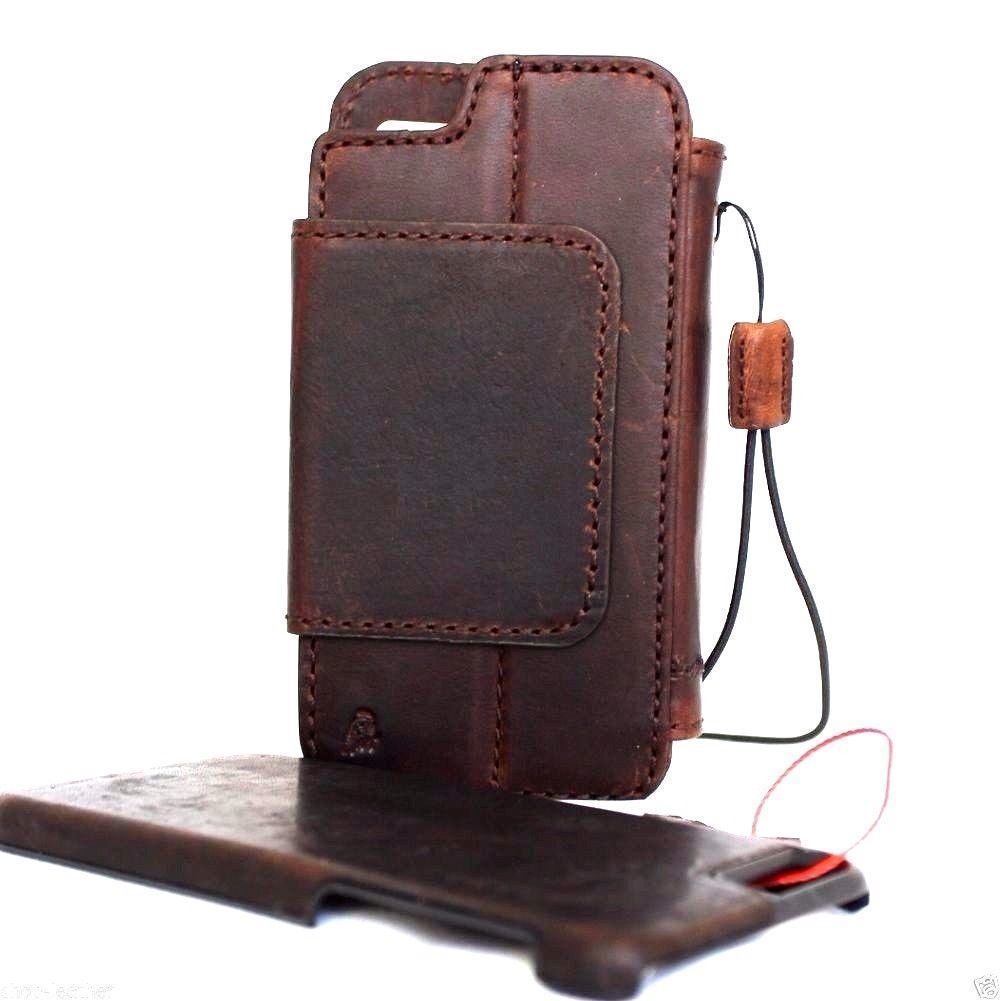 Dark brown genuine full leather iPhone SE 2 2020 case with book-style wallet and magnetic closure by DavisCase.