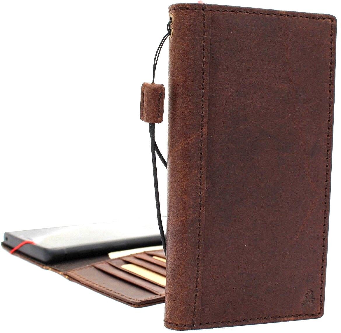 Dark brown handmade leather wallet case for Samsung Galaxy Note 9 with card slots, designed by DAVISCASE for a slim, vintage look.