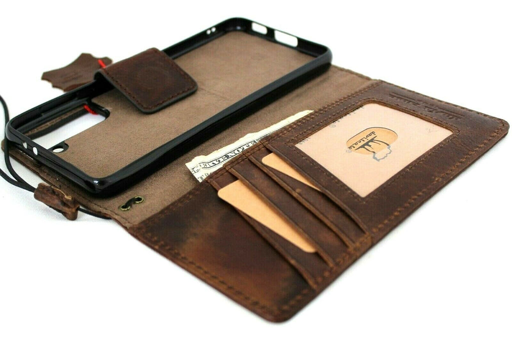 DavisCase genuine leather Galaxy S22 Plus 5G wallet case with ID window, card slots, magnetic stand, slim and luxury design